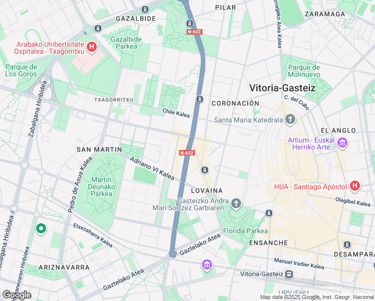 map of restaurants, bars, coffee shops, grocery stores, and more near Avenida Gasteiz in Vitoria-Gasteiz