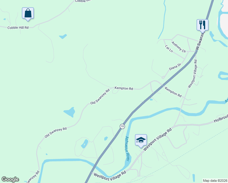 map of restaurants, bars, coffee shops, grocery stores, and more near 108 Kempton Road in Swanzey