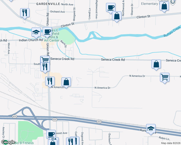 map of restaurants, bars, coffee shops, grocery stores, and more near 28 Ransier Drive in Buffalo