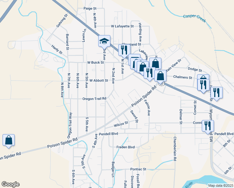 map of restaurants, bars, coffee shops, grocery stores, and more near 125 Coleman Lane in Mills