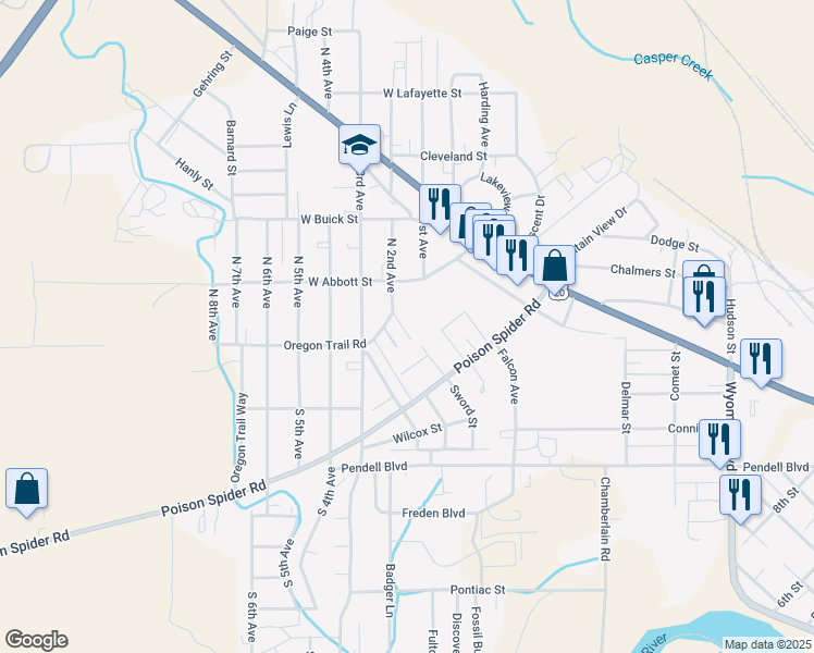 map of restaurants, bars, coffee shops, grocery stores, and more near 125 Coleman Lane in Mills