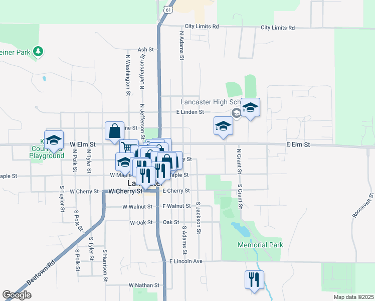 map of restaurants, bars, coffee shops, grocery stores, and more near 225 North Adams Street in Lancaster