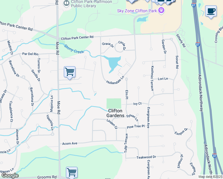 map of restaurants, bars, coffee shops, grocery stores, and more near 7 Elm Place in Saratoga County