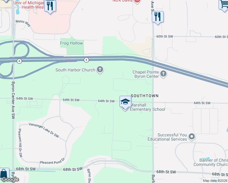 map of restaurants, bars, coffee shops, grocery stores, and more near 1935 64th Street Southwest in Byron Center