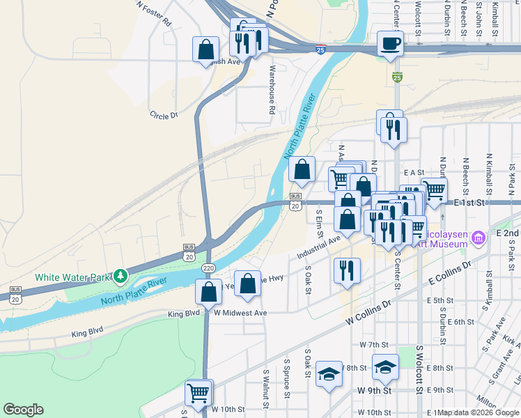 map of restaurants, bars, coffee shops, grocery stores, and more near 195 Pronghorn Street in Casper