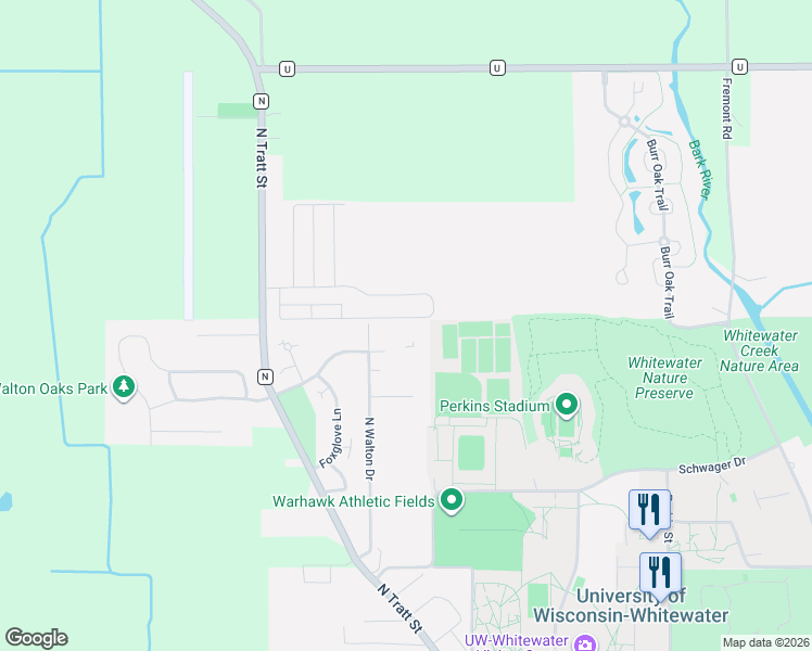 map of restaurants, bars, coffee shops, grocery stores, and more near 755 N Tratt St in Whitewater