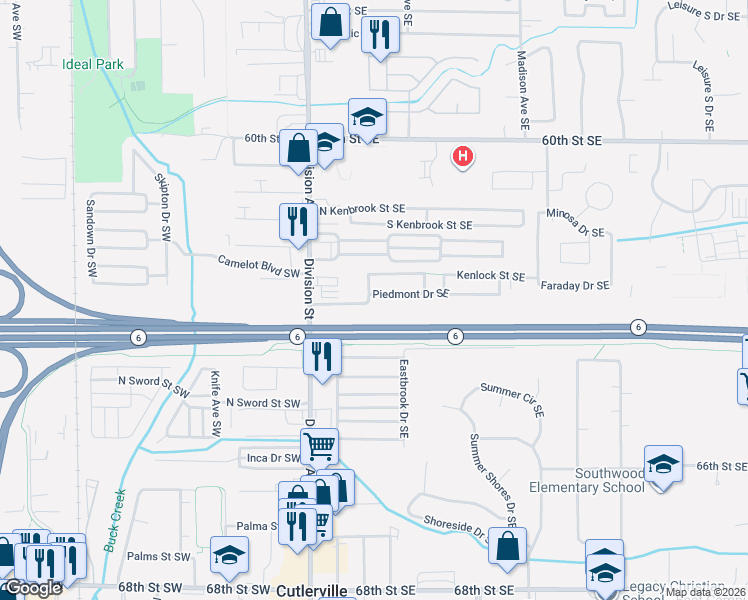 map of restaurants, bars, coffee shops, grocery stores, and more near 132 Fontana Street Southeast in Grand Rapids