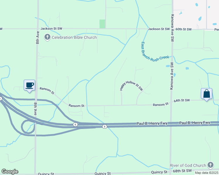 map of restaurants, bars, coffee shops, grocery stores, and more near 309 Ransom Street in Grandville