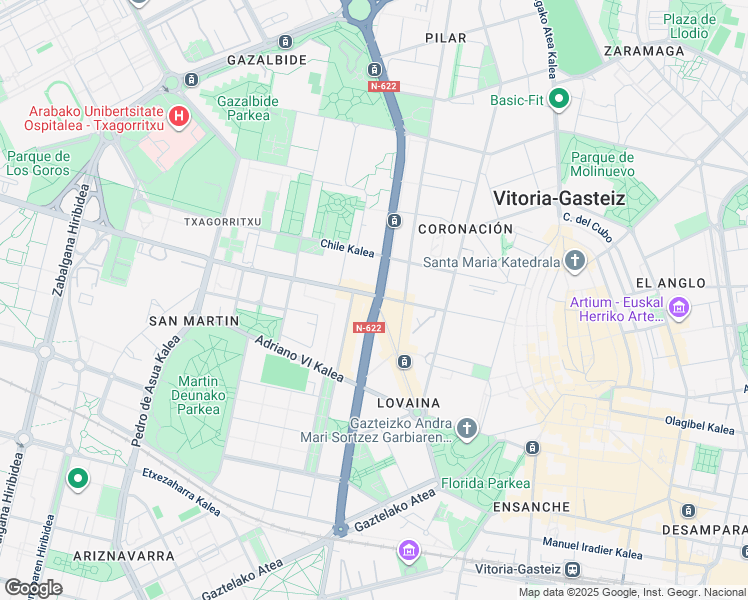 map of restaurants, bars, coffee shops, grocery stores, and more near Avenida Gasteiz in Vitoria-Gasteiz