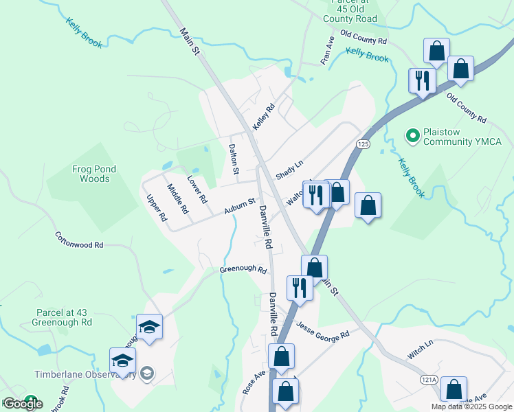 map of restaurants, bars, coffee shops, grocery stores, and more near 1 Auburn Street in Plaistow