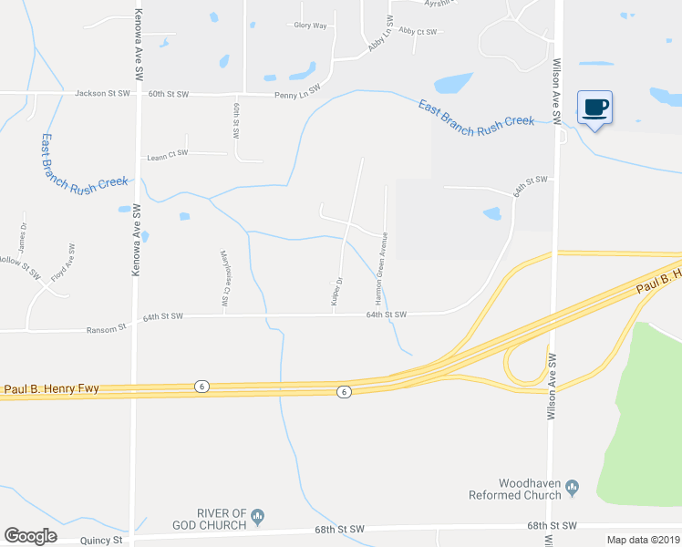 map of restaurants, bars, coffee shops, grocery stores, and more near 6140 Kuiper Drive in Grandville