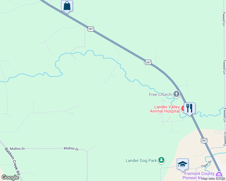 map of restaurants, bars, coffee shops, grocery stores, and more near 50 Golden Wiilow Lane in Lander