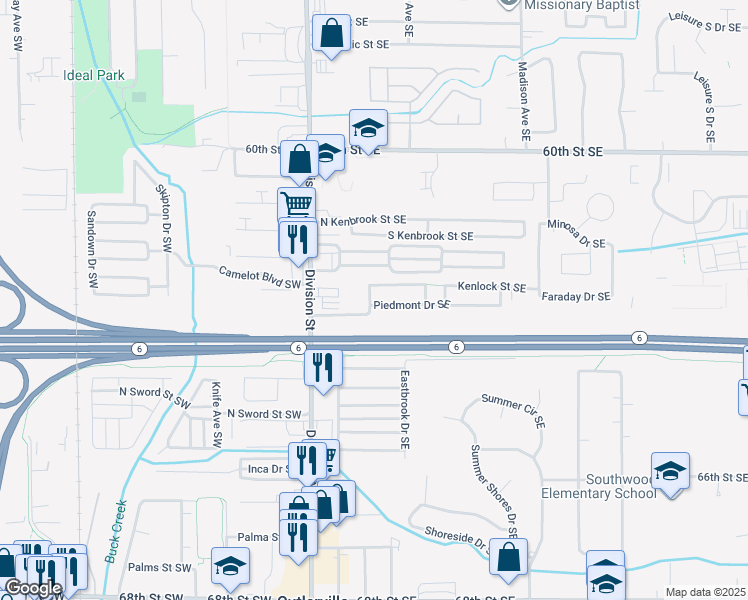 map of restaurants, bars, coffee shops, grocery stores, and more near 132 Fontana Street Southeast in Grand Rapids