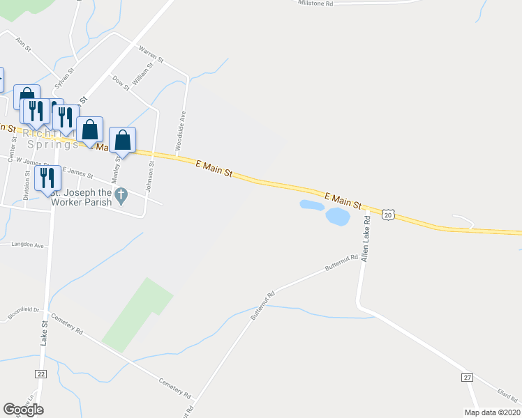 map of restaurants, bars, coffee shops, grocery stores, and more near 3558 U.S. 20 in Richfield Springs