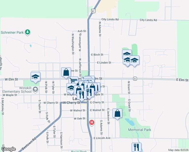 map of restaurants, bars, coffee shops, grocery stores, and more near 331 North Monroe Street in Lancaster