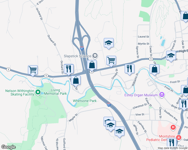 map of restaurants, bars, coffee shops, grocery stores, and more near 300 Western Avenue in Brattleboro