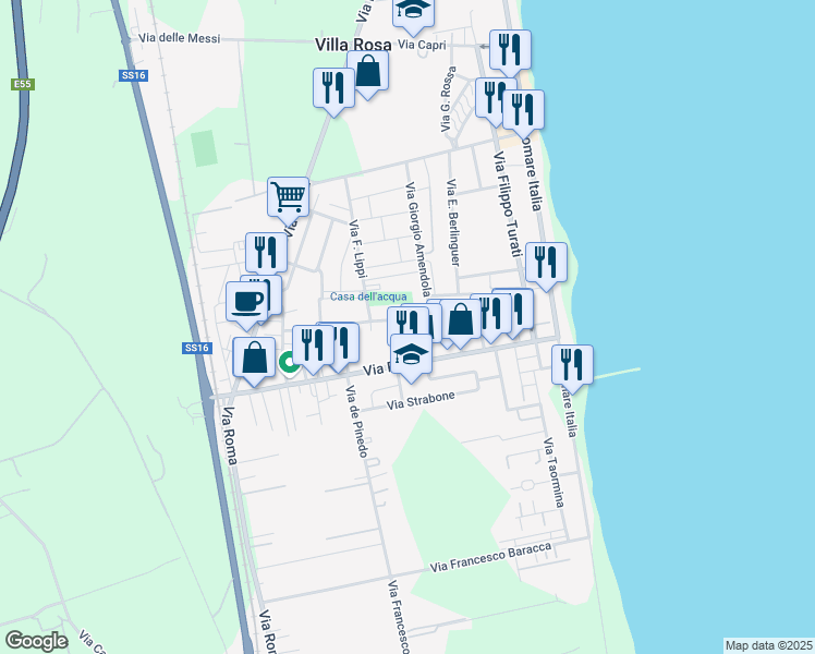 map of restaurants, bars, coffee shops, grocery stores, and more near 4 Via di Giesi in Villa Rosa