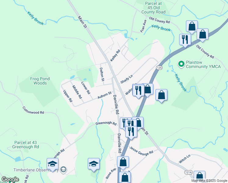 map of restaurants, bars, coffee shops, grocery stores, and more near 1 Auburn Street in Plaistow