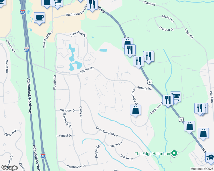 map of restaurants, bars, coffee shops, grocery stores, and more near 21 Pine Ridge in Saratoga County