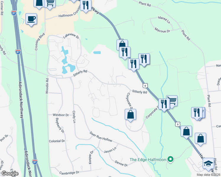 map of restaurants, bars, coffee shops, grocery stores, and more near 191 Pine Ridge II in Saratoga County