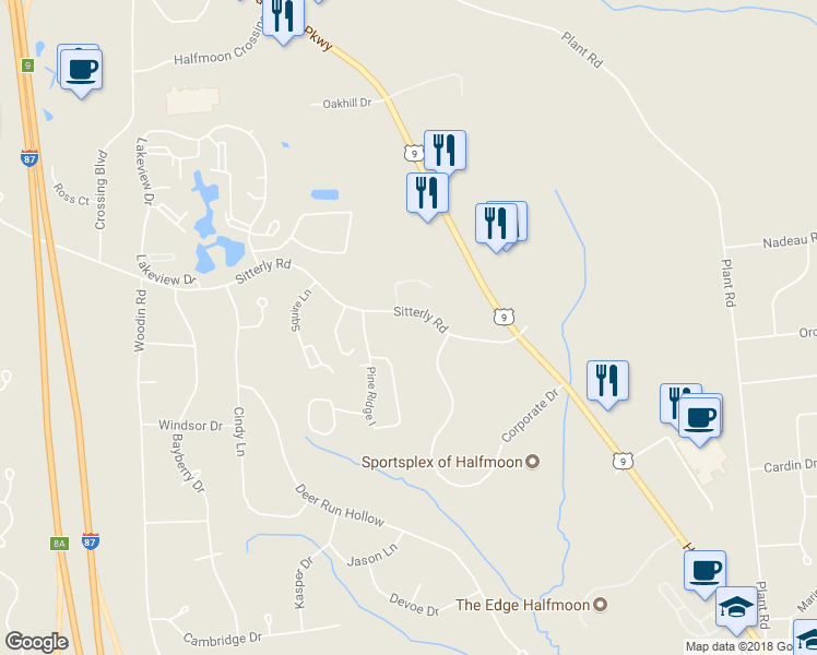 map of restaurants, bars, coffee shops, grocery stores, and more near 24 Sitterly Road in Saratoga County