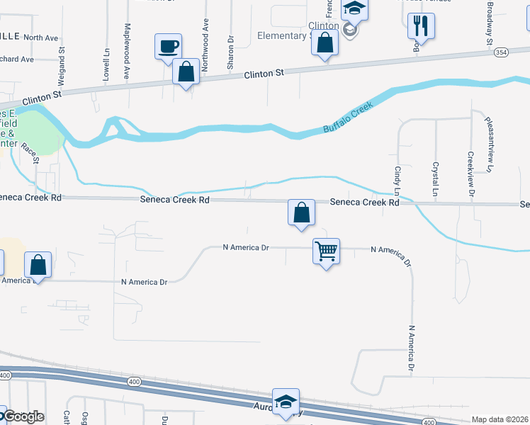 map of restaurants, bars, coffee shops, grocery stores, and more near 435 Seneca Creek Road in Buffalo
