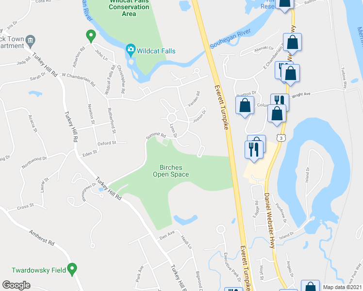 map of restaurants, bars, coffee shops, grocery stores, and more near 10 Plasic Road in Merrimack