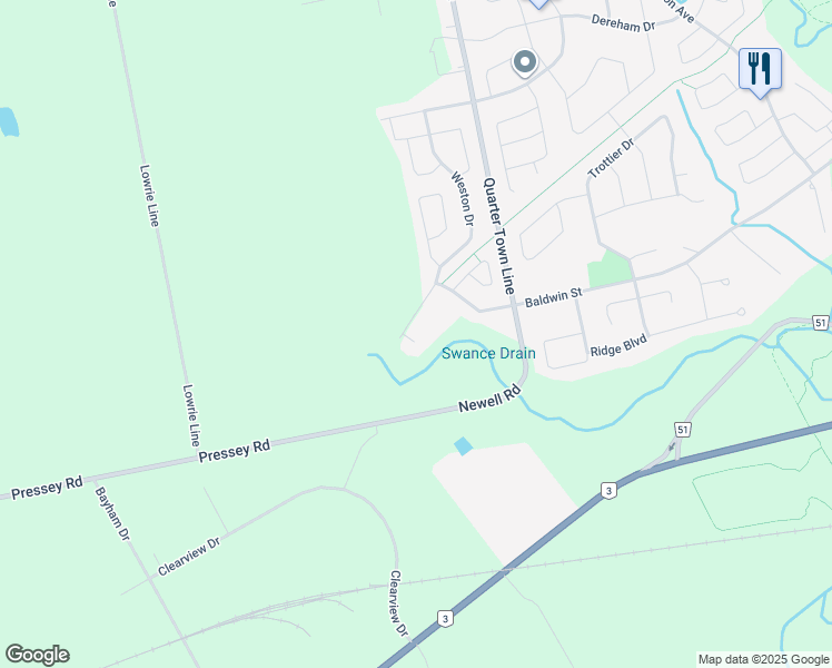 map of restaurants, bars, coffee shops, grocery stores, and more near 4 Jean Ferrie Court in Tillsonburg