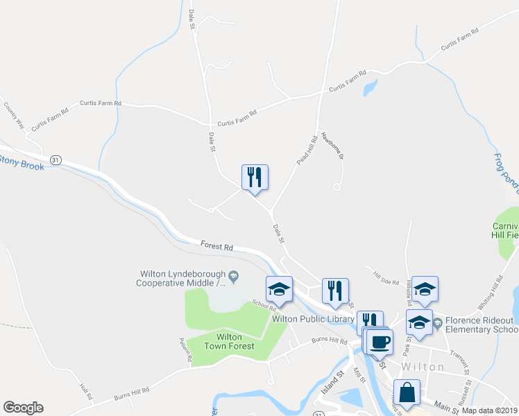 map of restaurants, bars, coffee shops, grocery stores, and more near 94 Dale Street in Wilton