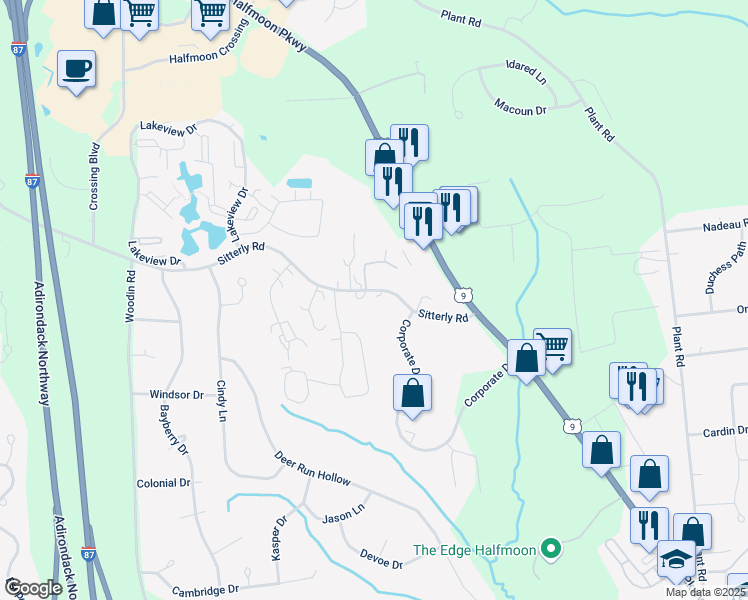 map of restaurants, bars, coffee shops, grocery stores, and more near 24 Sitterly Road in Saratoga County
