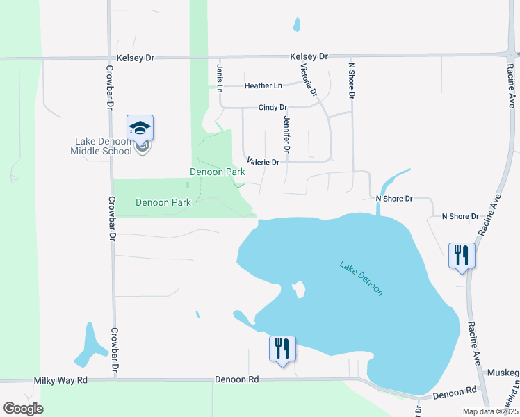 map of restaurants, bars, coffee shops, grocery stores, and more near W208S10650 Karen Court North in Muskego