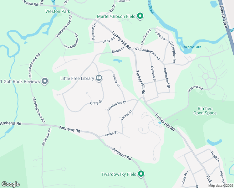 map of restaurants, bars, coffee shops, grocery stores, and more near 6 Acacia Street in Merrimack