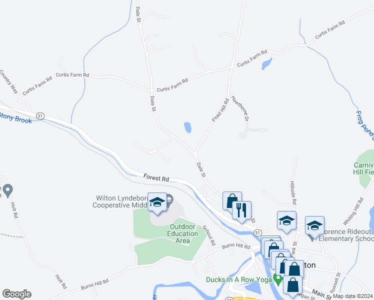 map of restaurants, bars, coffee shops, grocery stores, and more near 94 Dale Street in Wilton