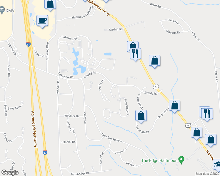 map of restaurants, bars, coffee shops, grocery stores, and more near 21 Pine Ridge in Saratoga County