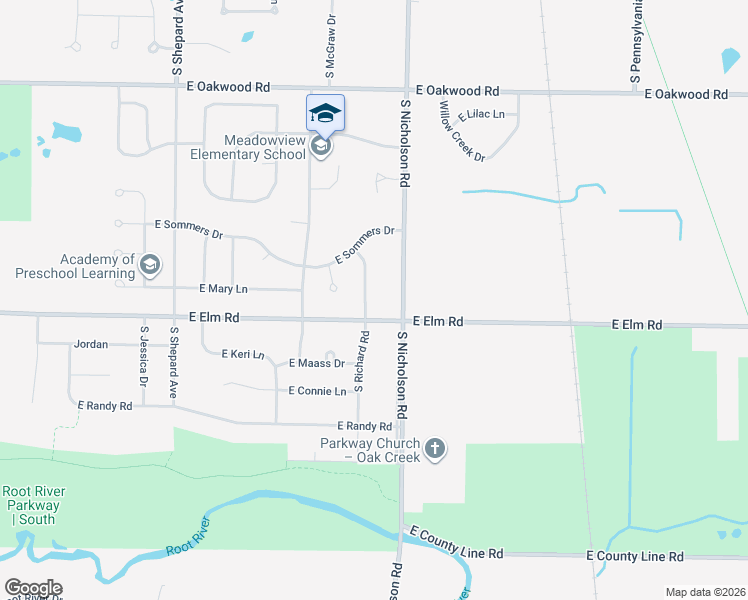 map of restaurants, bars, coffee shops, grocery stores, and more near 10665 South Richard Road in Oak Creek