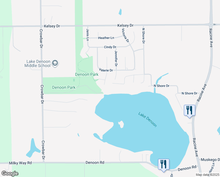 map of restaurants, bars, coffee shops, grocery stores, and more near W208S10650 Karen Court North in Muskego