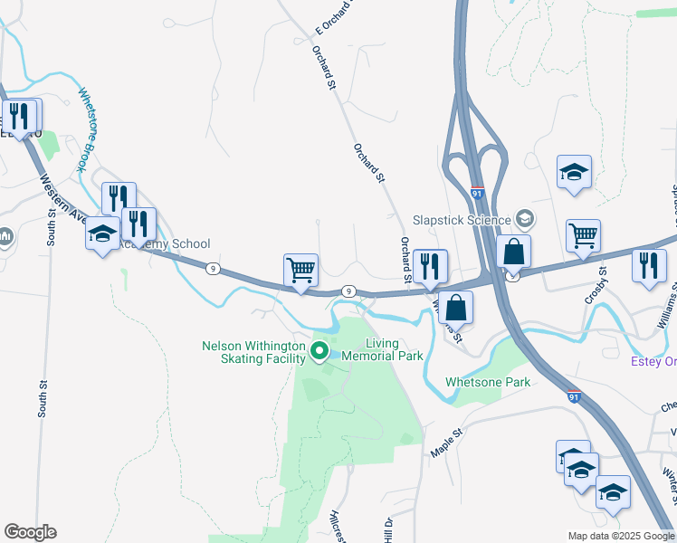 map of restaurants, bars, coffee shops, grocery stores, and more near 539 Western Avenue in West Brattleboro