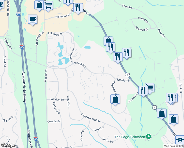 map of restaurants, bars, coffee shops, grocery stores, and more near 21 Pine Ridge in Saratoga County