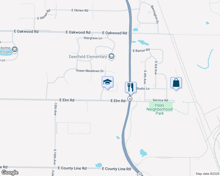 map of restaurants, bars, coffee shops, grocery stores, and more near 3919 East Greenway Drive in Oak Creek