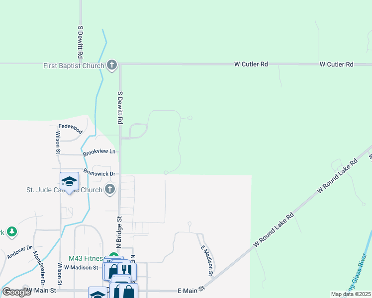 map of restaurants, bars, coffee shops, grocery stores, and more near 2032 Arbor Meadows Drive in DeWitt