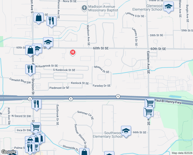 map of restaurants, bars, coffee shops, grocery stores, and more near 459 West Kippen Drive Southeast in Grand Rapids
