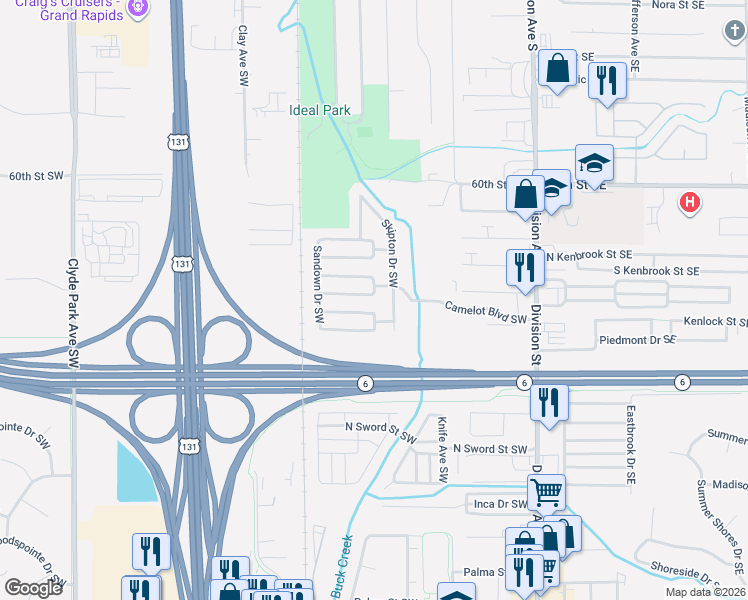 map of restaurants, bars, coffee shops, grocery stores, and more near 276 North Edinberg Drive Southwest in Grand Rapids