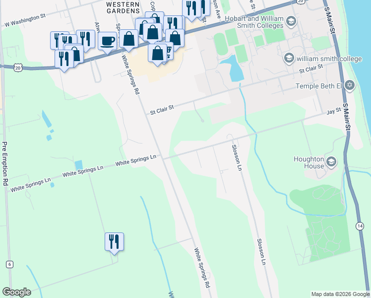 map of restaurants, bars, coffee shops, grocery stores, and more near 320 Jay Street in Geneva