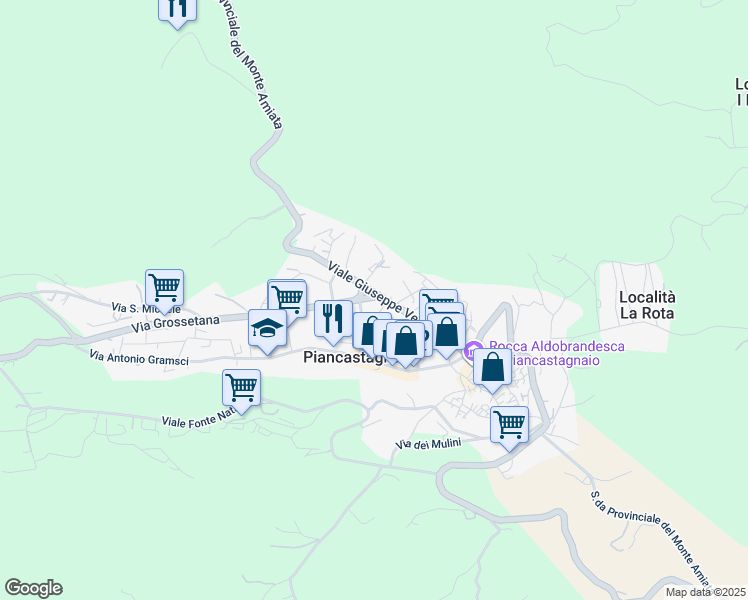 map of restaurants, bars, coffee shops, grocery stores, and more near 17 Strada Provinciale del Monte Amiata in Piancastagnaio