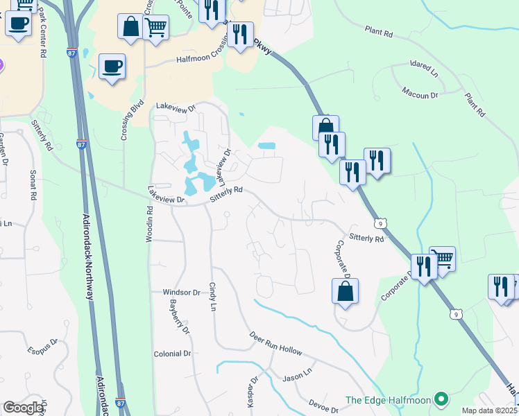 map of restaurants, bars, coffee shops, grocery stores, and more near 1 Squire Lane in Saratoga County