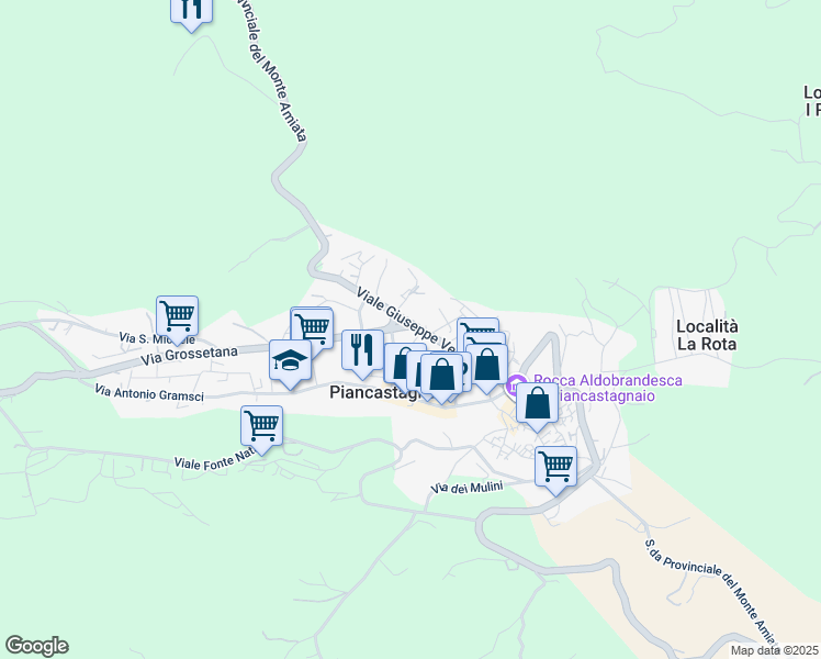 map of restaurants, bars, coffee shops, grocery stores, and more near 17 Strada Provinciale del Monte Amiata in Piancastagnaio