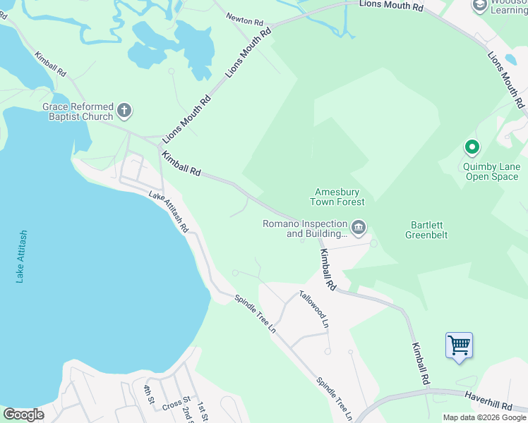 map of restaurants, bars, coffee shops, grocery stores, and more near 63 Kimball Road in Amesbury