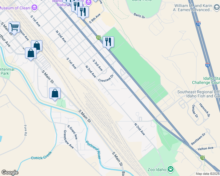 map of restaurants, bars, coffee shops, grocery stores, and more near 339 Crescent Drive in Pocatello