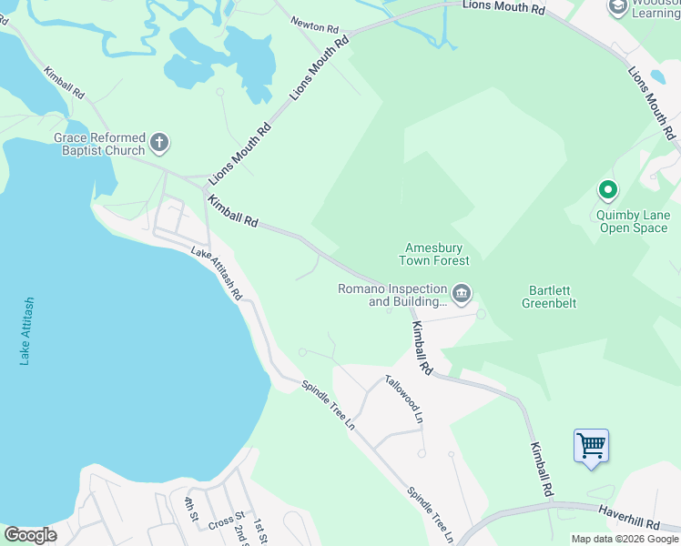map of restaurants, bars, coffee shops, grocery stores, and more near 63 Kimball Road in Amesbury