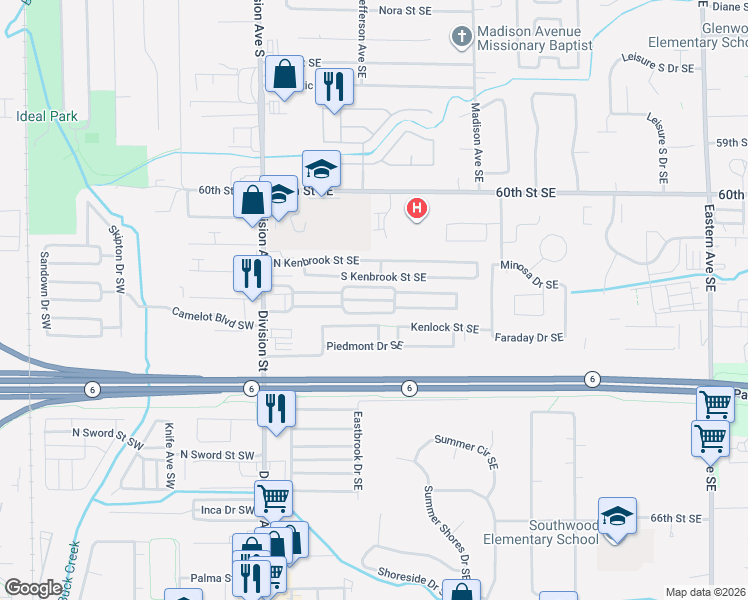 map of restaurants, bars, coffee shops, grocery stores, and more near 324 South Kenbrook Street Southeast in Kentwood